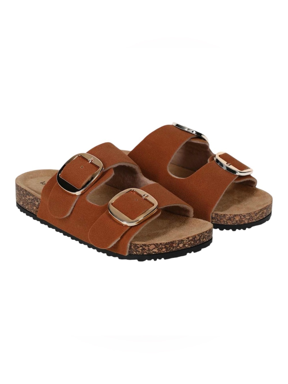 Women Brown Double Buckle Comfort Sandals